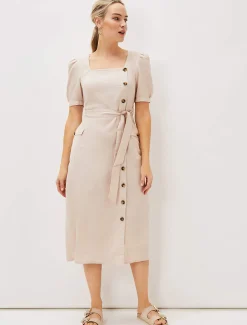 Dresses^Phase Eight Elletta Square Neck Linen Dress Stone