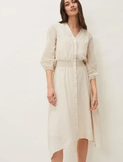 Dresses^Phase Eight Elma Shirred Waist Puff Sleeve Midi Dress Stone