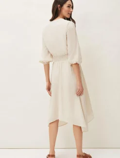 Dresses^Phase Eight Elma Shirred Waist Puff Sleeve Midi Dress Stone