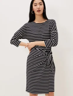 Dresses^Phase Eight Emerson Stripe Tie Side Dress Navy/Ivory
