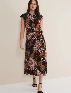 Dresses^Phase Eight Estelle Paisley Tie Waist Dress Black/Multi
