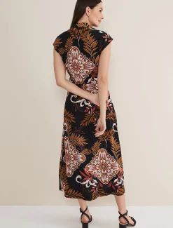 Dresses^Phase Eight Estelle Paisley Tie Waist Dress Black/Multi