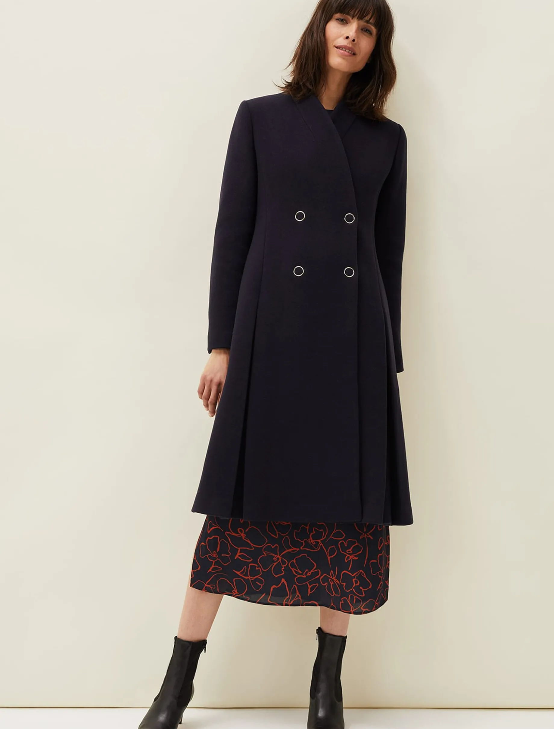 Coats^Phase Eight Evie-Rose Fit & Flare Wool Coat Navy