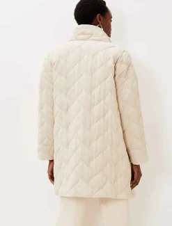 Coats^Phase Eight Fae Textured Quilted Longline Coat Ecru