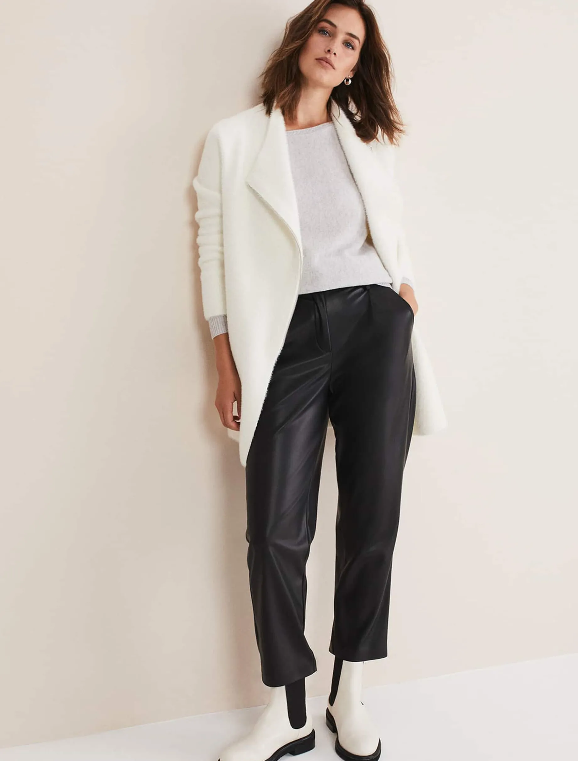 Coats^Phase Eight Fia Fluffy Zip Knit Coat Winter White