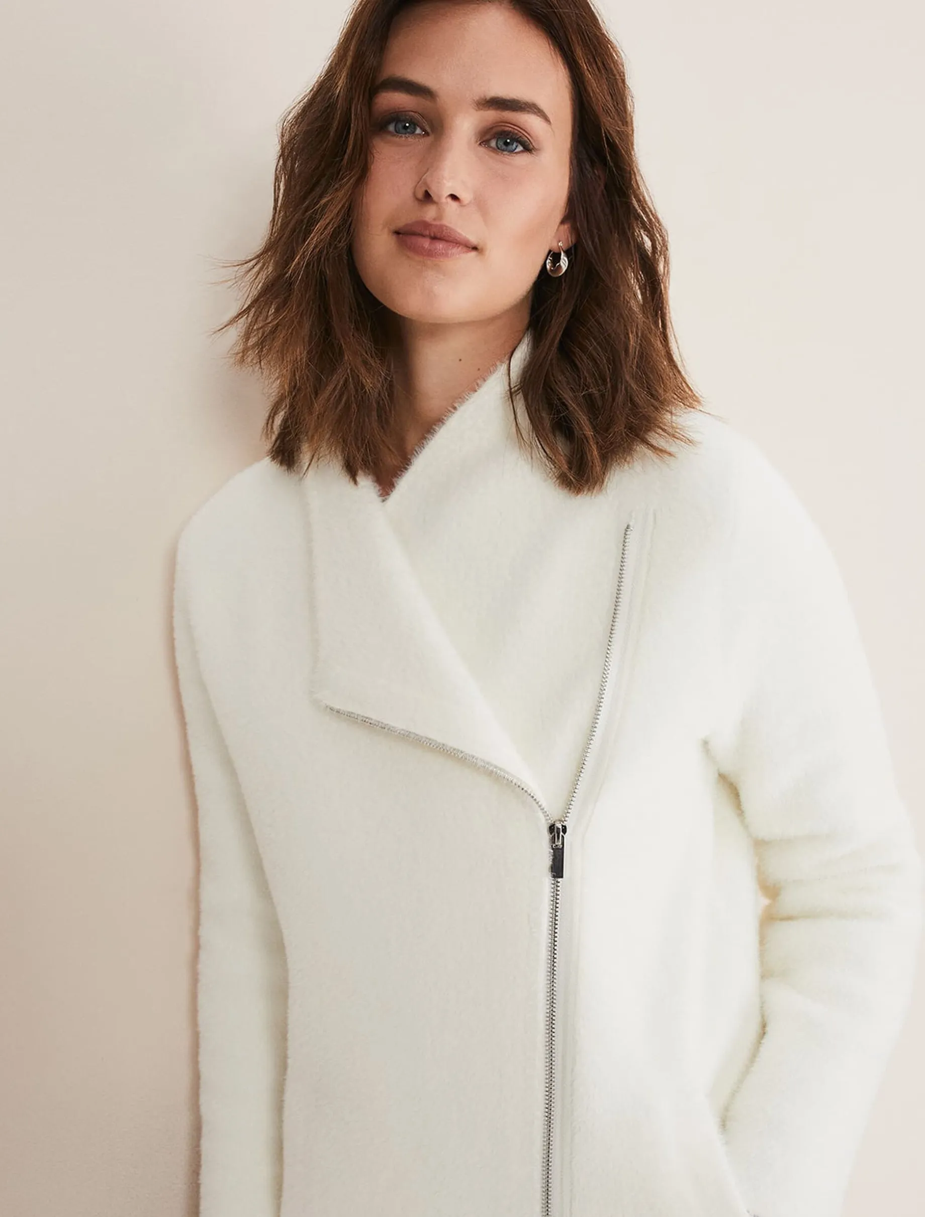Coats^Phase Eight Fia Fluffy Zip Knit Coat Winter White