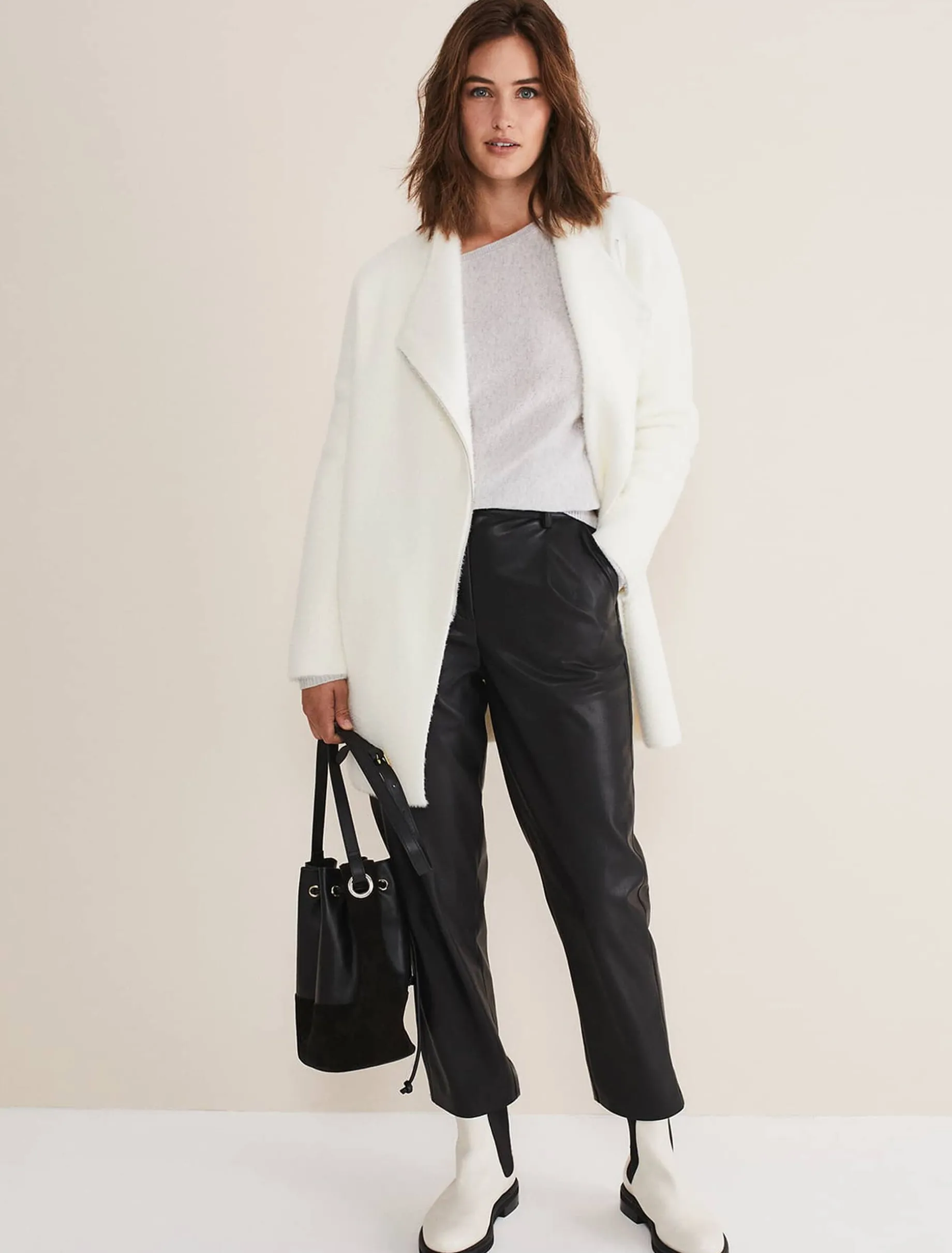 Coats^Phase Eight Fia Fluffy Zip Knit Coat Winter White