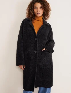 Coats^Phase Eight Floressa Fluffy Chevron Coat Charcoal/Black