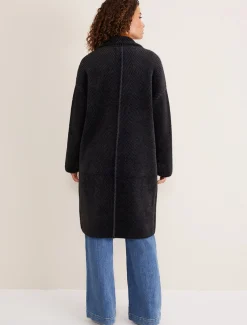 Coats^Phase Eight Floressa Fluffy Chevron Coat Charcoal/Black