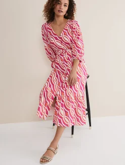 Dresses^Phase Eight Georgie Cotton Geo Midi Dress Pink