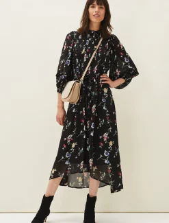 Dresses^Phase Eight Imara Floral Print Midaxi Dress Black/Multi