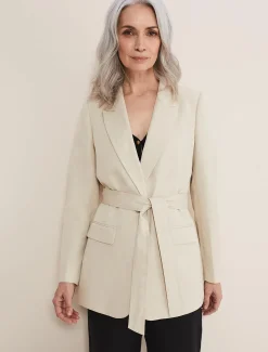 Jackets^Phase Eight Inessa Linen Belted Blazer Stone
