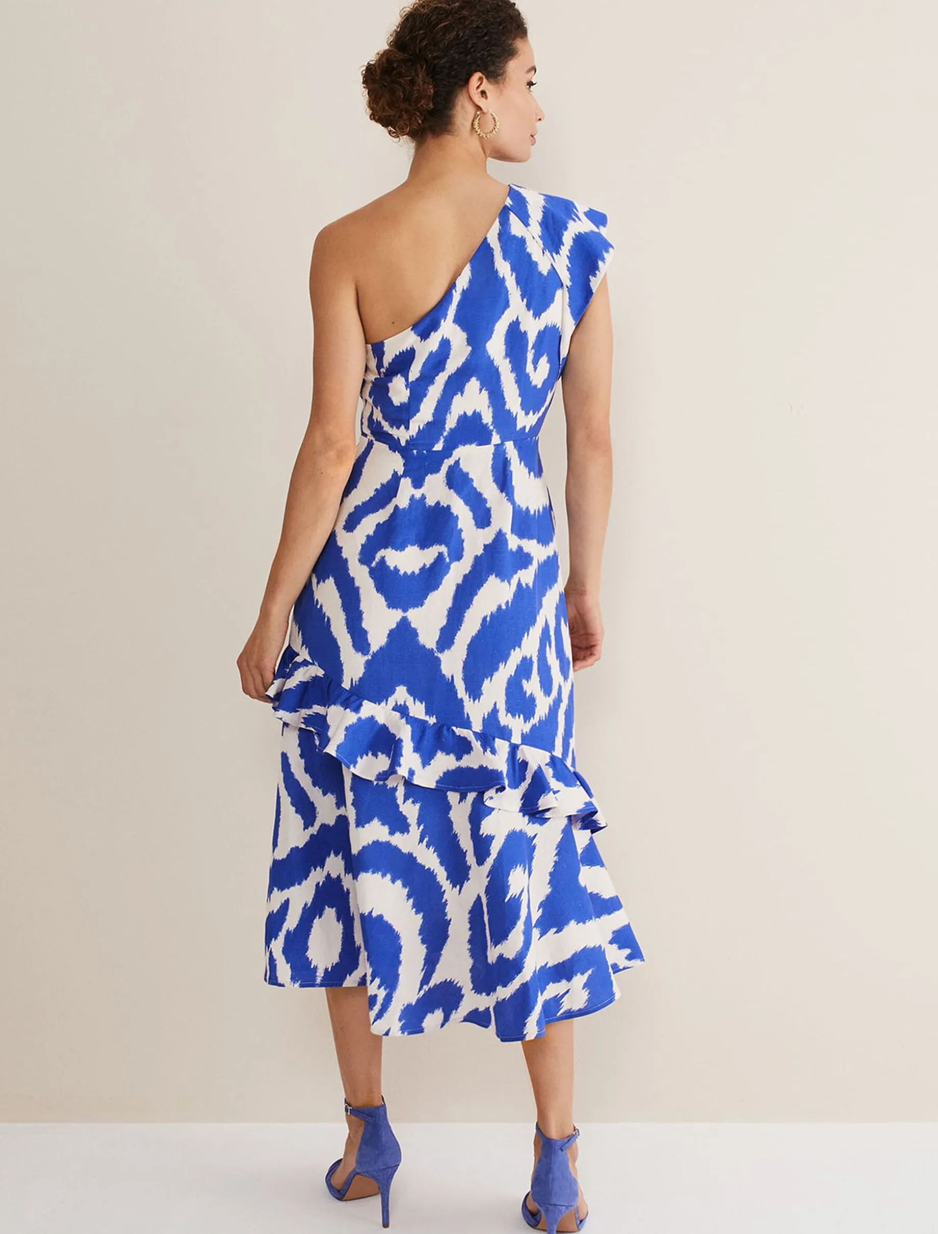 Dresses^Phase Eight Joy One Shoulder Midi Dress Indigo/Ivory