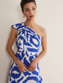 Dresses^Phase Eight Joy One Shoulder Midi Dress Indigo/Ivory
