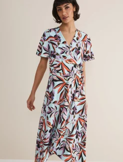 Dresses^Phase Eight Julissa Ruffle Wrap Midi Dress Aqua/Multi