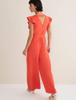 Dresses^Phase Eight Kallie V Neck Frill Jumpsuit Orange