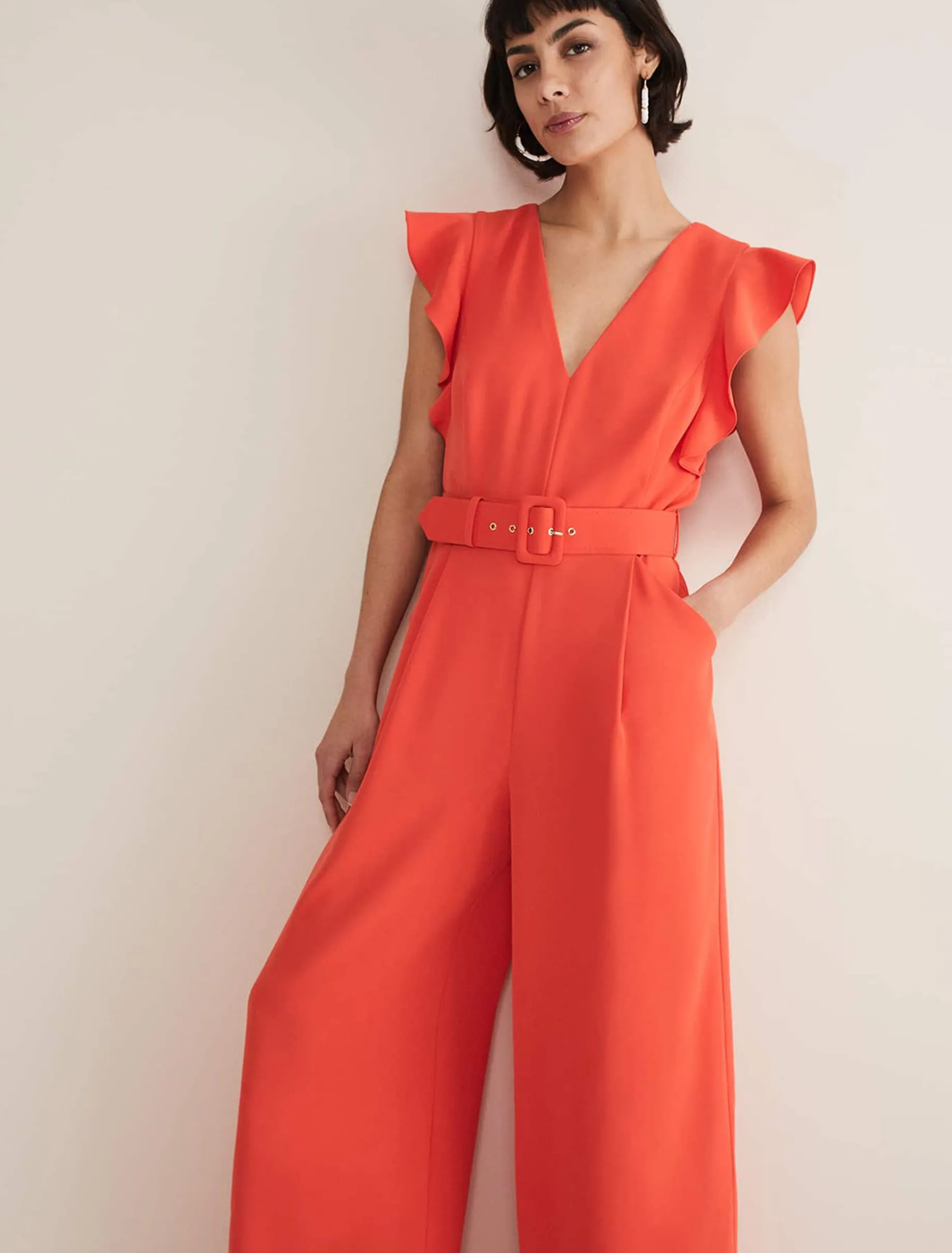 Dresses^Phase Eight Kallie V Neck Frill Jumpsuit Orange