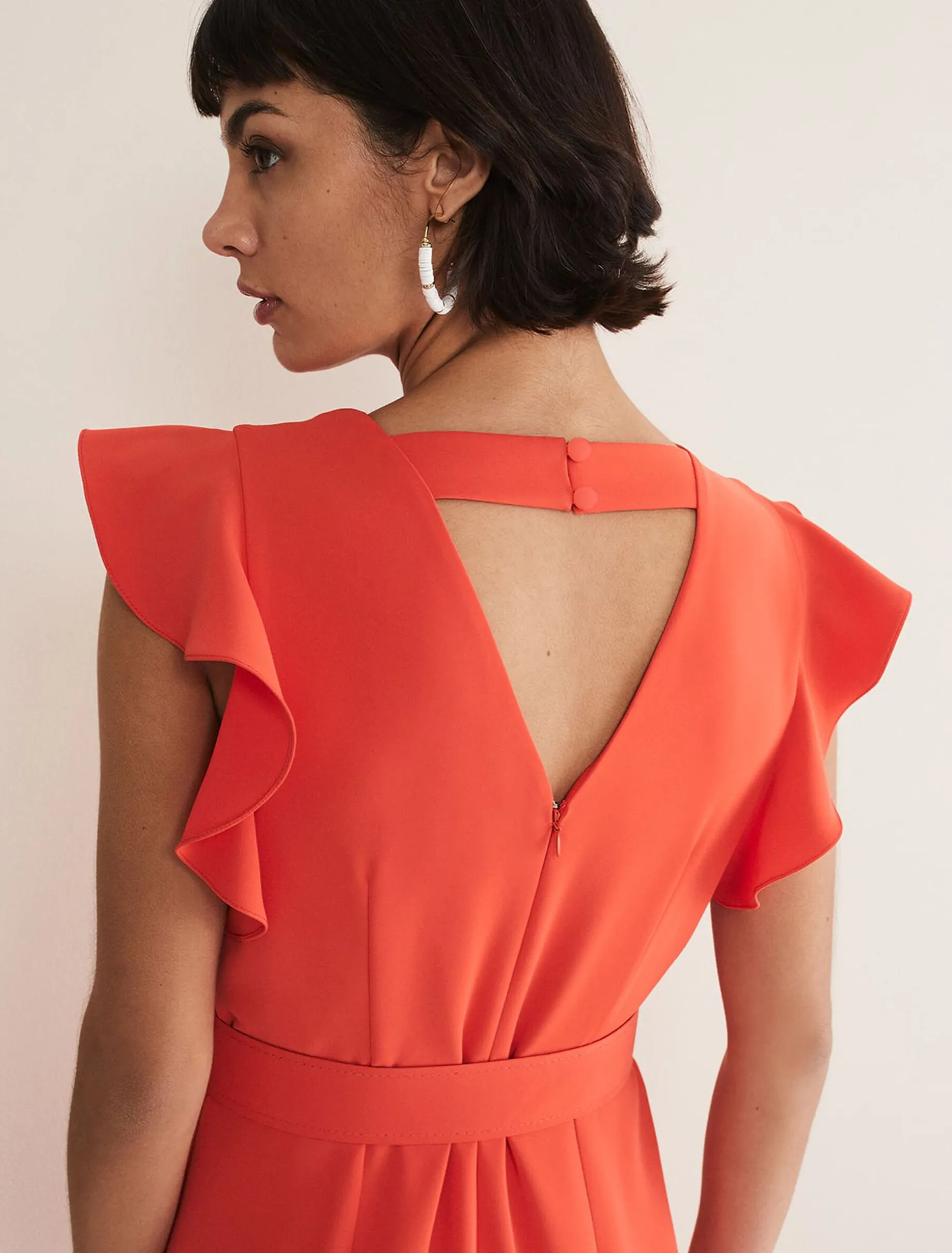 Dresses^Phase Eight Kallie V Neck Frill Jumpsuit Orange