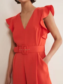 Dresses^Phase Eight Kallie V Neck Frill Jumpsuit Orange