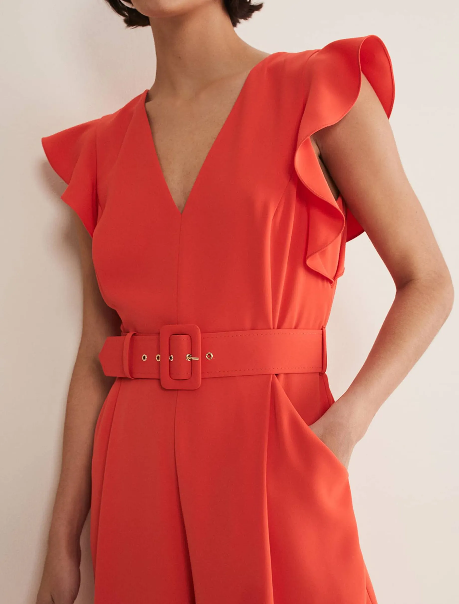 Dresses^Phase Eight Kallie V Neck Frill Jumpsuit Orange