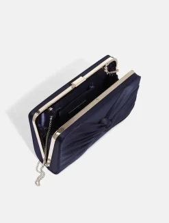 Bags^Phase Eight Kendall Satin Knot Front Clutch Bag Navy