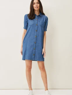 Dresses^Phase Eight Kiah Puff Sleeve Dress Denim