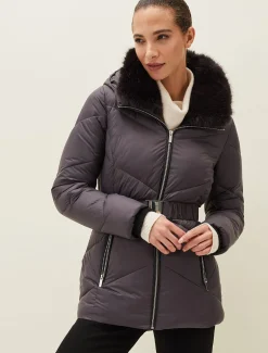 Coats^Phase Eight Krissy Short High Shine Puffer Coat Pewter