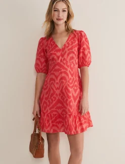 Dresses^Phase Eight Krystal Cotton Abstract Mini Dress Pink/Red