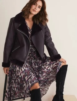 Coats^Phase Eight Kya Aviator Jacket Dark Berry