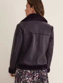 Coats^Phase Eight Kya Aviator Jacket Dark Berry
