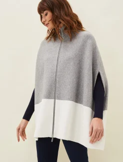 Coats^Phase Eight Leaha Colourblock Double Ended Zip Cape Ivory/Grey