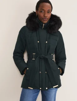 Coats^Phase Eight Leonor Tie Belted Short Puffer Forest