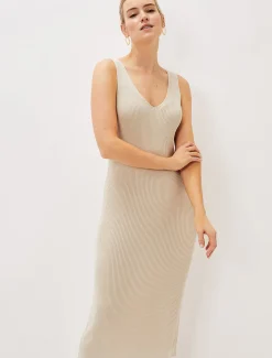 Dresses^Phase Eight Lindan Ribbed Knit Midi Dress Stone
