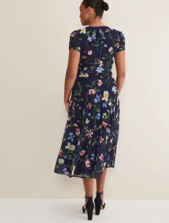 Dresses^Phase Eight Lola Floral Tiered Midi Dress Navy/Multi