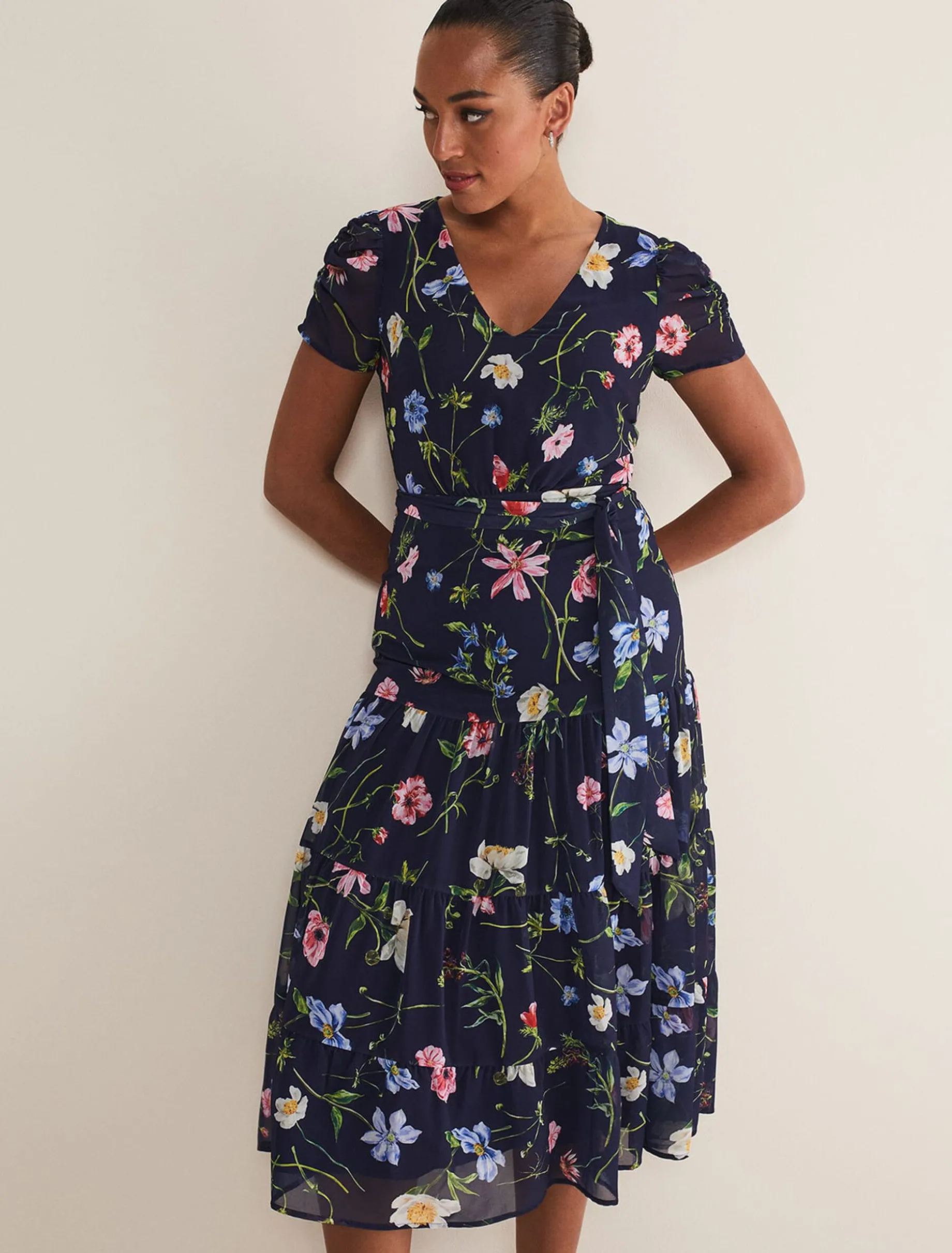 Dresses^Phase Eight Lola Floral Tiered Midi Dress Navy/Multi