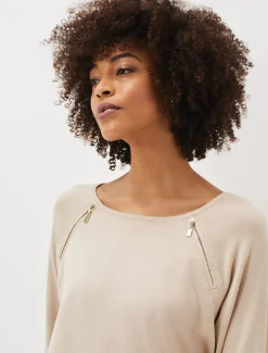 Knitwear^Phase Eight Lolan Zip Trim Knit Jumper Stone