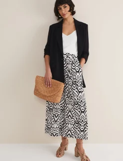 Trousers & Shorts^Phase Eight Malaya Printed Wide Leg Culottes Black/Ivory