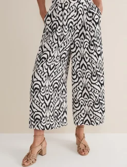 Trousers & Shorts^Phase Eight Malaya Printed Wide Leg Culottes Black/Ivory