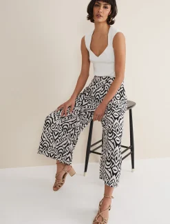 Trousers & Shorts^Phase Eight Malaya Printed Wide Leg Culottes Black/Ivory