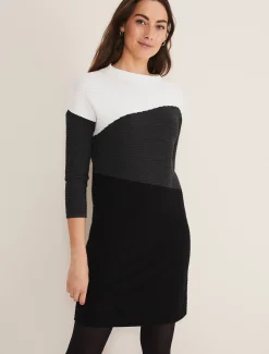 Dresses^Phase Eight Mali Textured Stitch Colourblock Dress Black/Multi