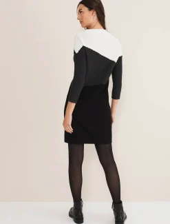 Dresses^Phase Eight Mali Textured Stitch Colourblock Dress Black/Multi