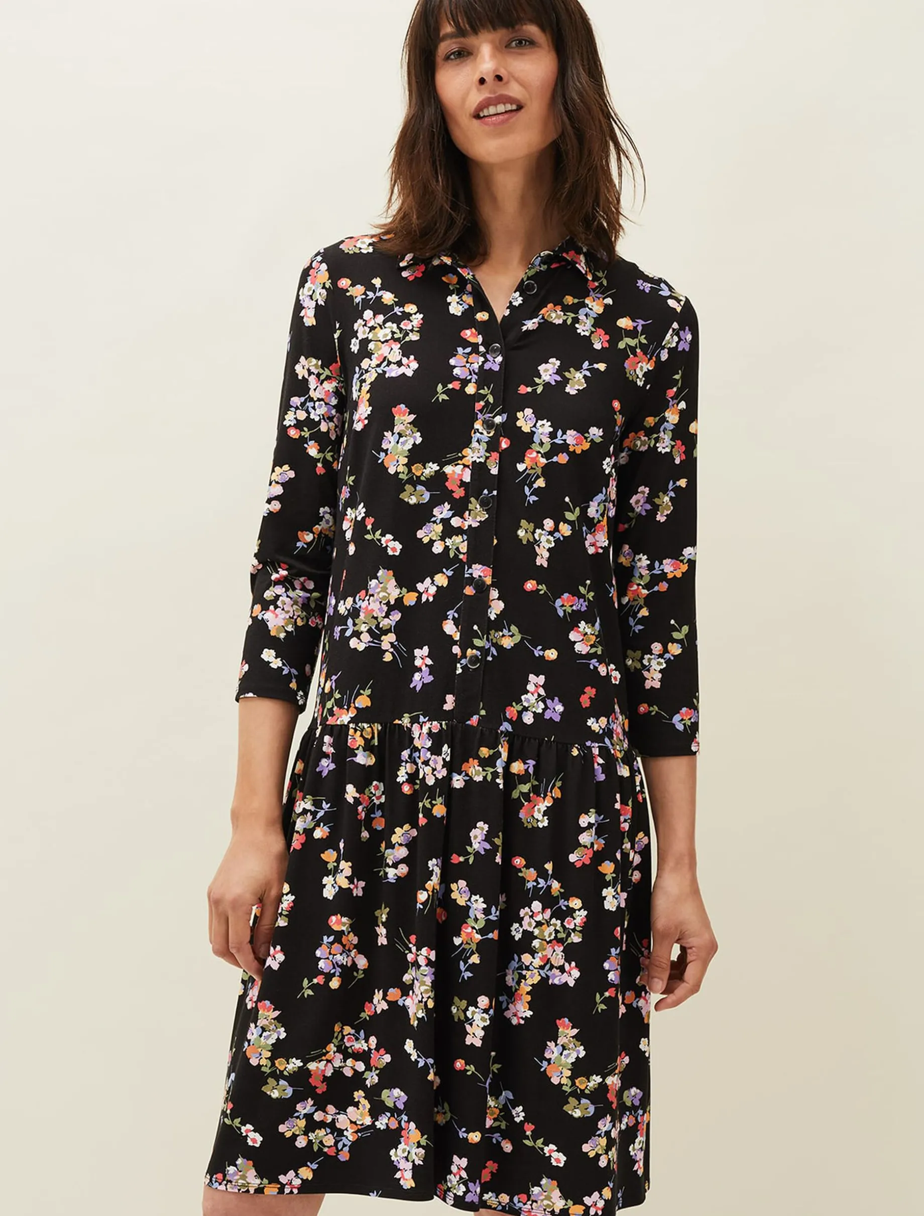 Dresses^Phase Eight Mina Floral Print Shirt Dress Black/Multi