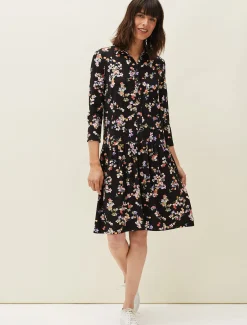Dresses^Phase Eight Mina Floral Print Shirt Dress Black/Multi