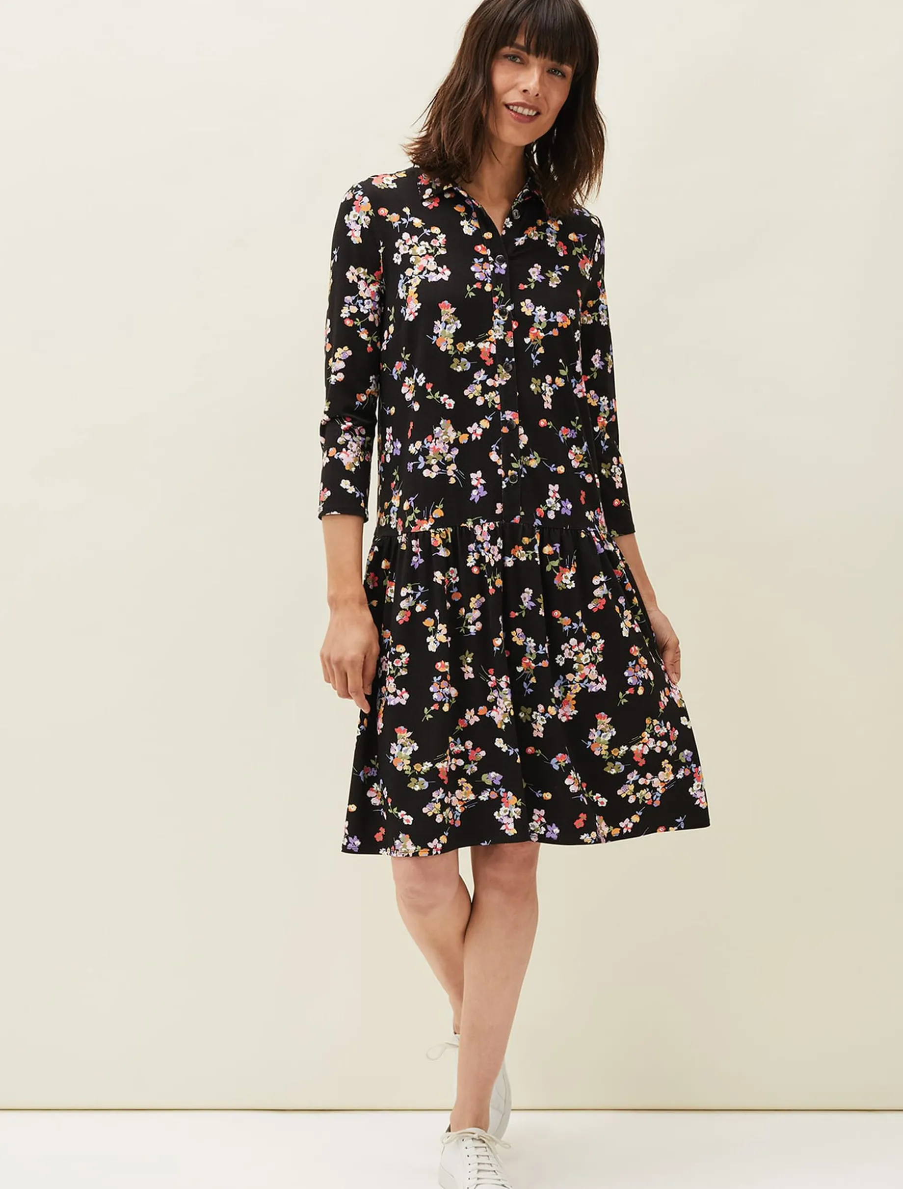 Dresses^Phase Eight Mina Floral Print Shirt Dress Black/Multi