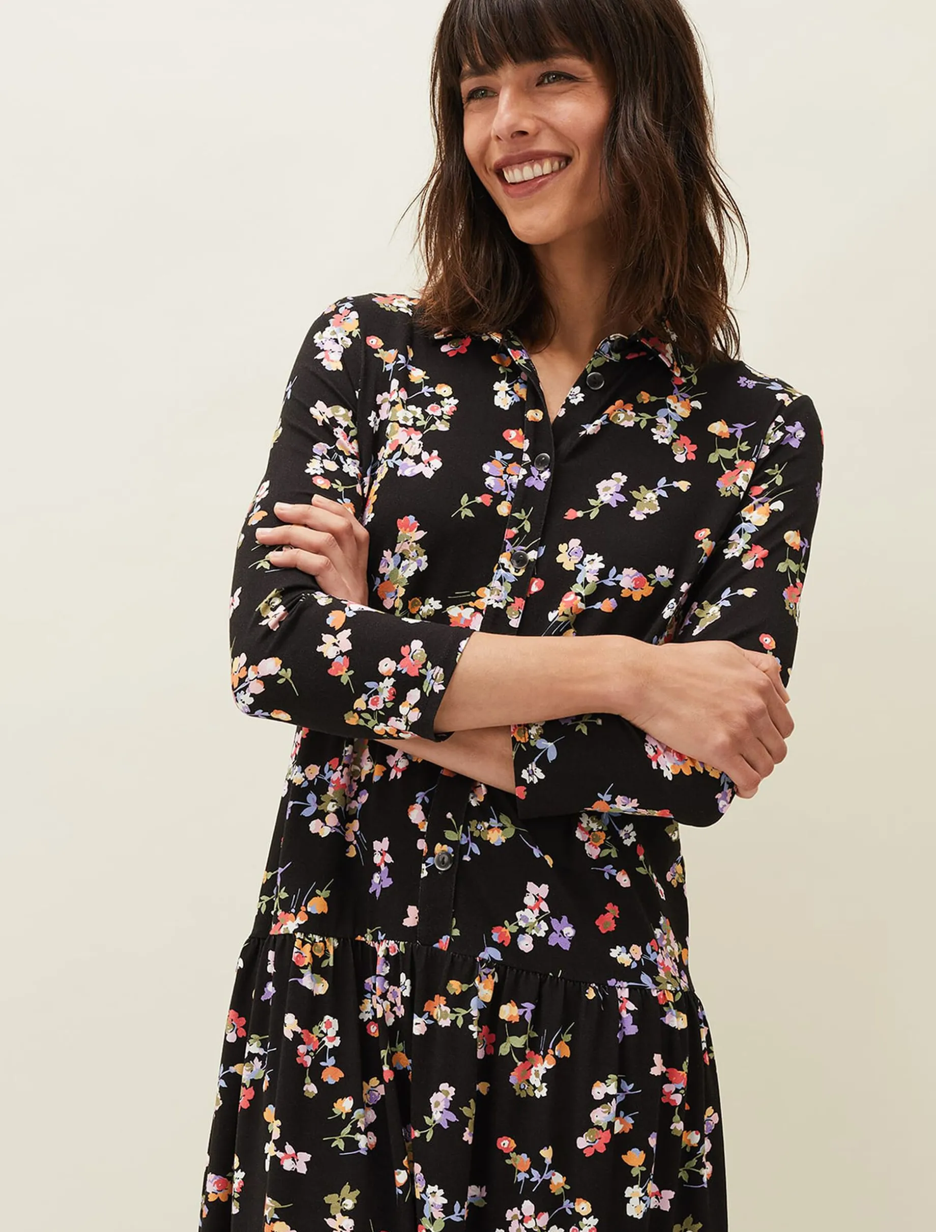 Dresses^Phase Eight Mina Floral Print Shirt Dress Black/Multi