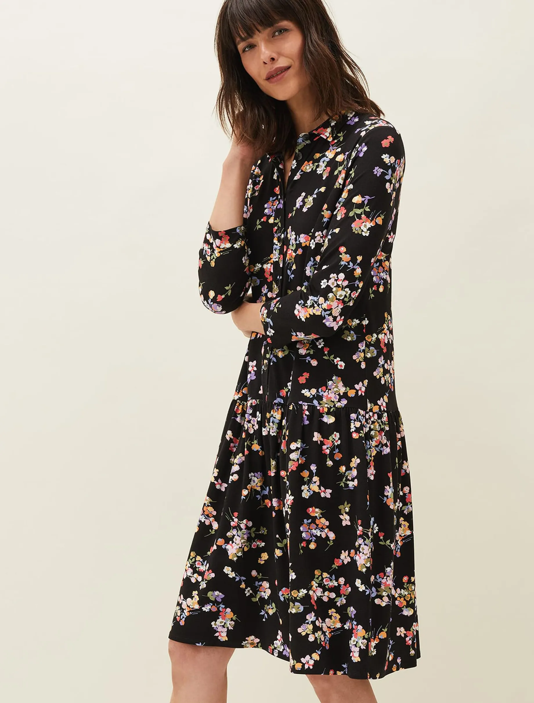 Dresses^Phase Eight Mina Floral Print Shirt Dress Black/Multi