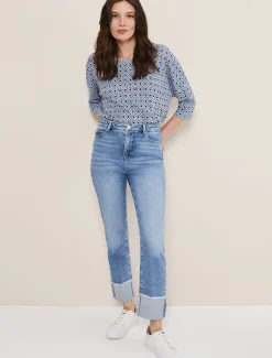 Trousers & Shorts^Phase Eight Mirabel Straight Leg Deep Turn Up Jeans Mid Blue