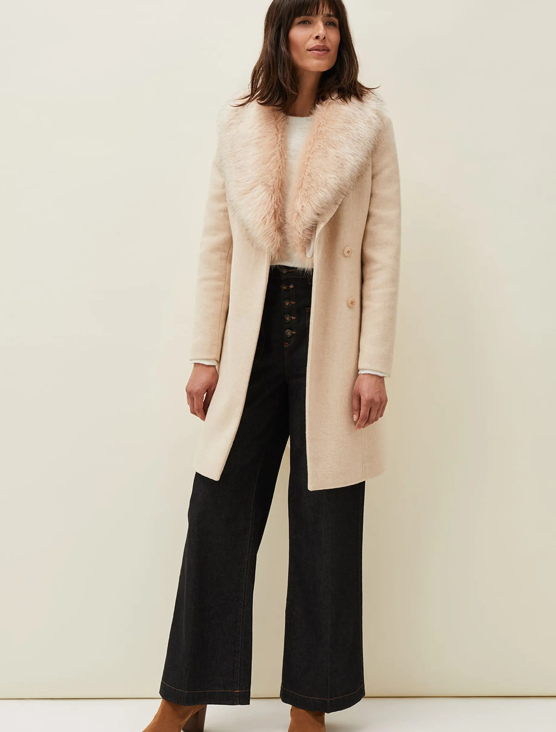 Coats^Phase Eight Nina Fur Collar Coat Winter White