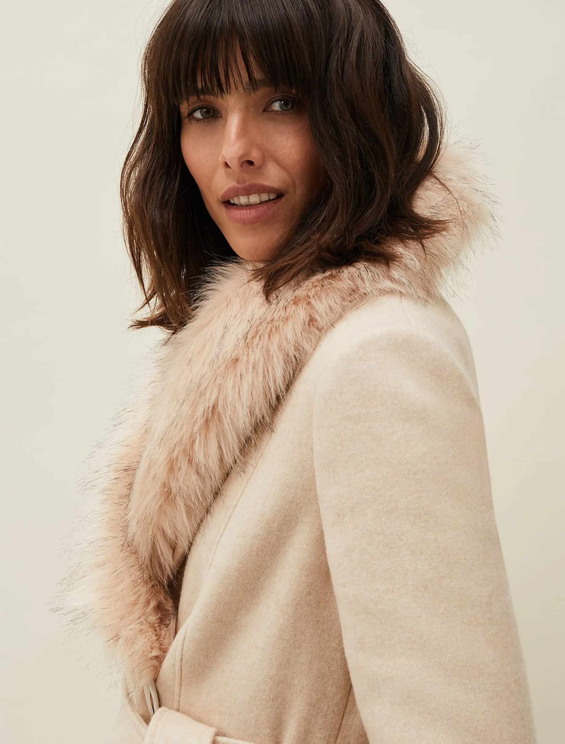 Coats^Phase Eight Nina Fur Collar Coat Winter White