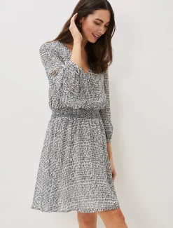 Dresses^Phase Eight Paige Abstract Print Dress Navy/Ivory
